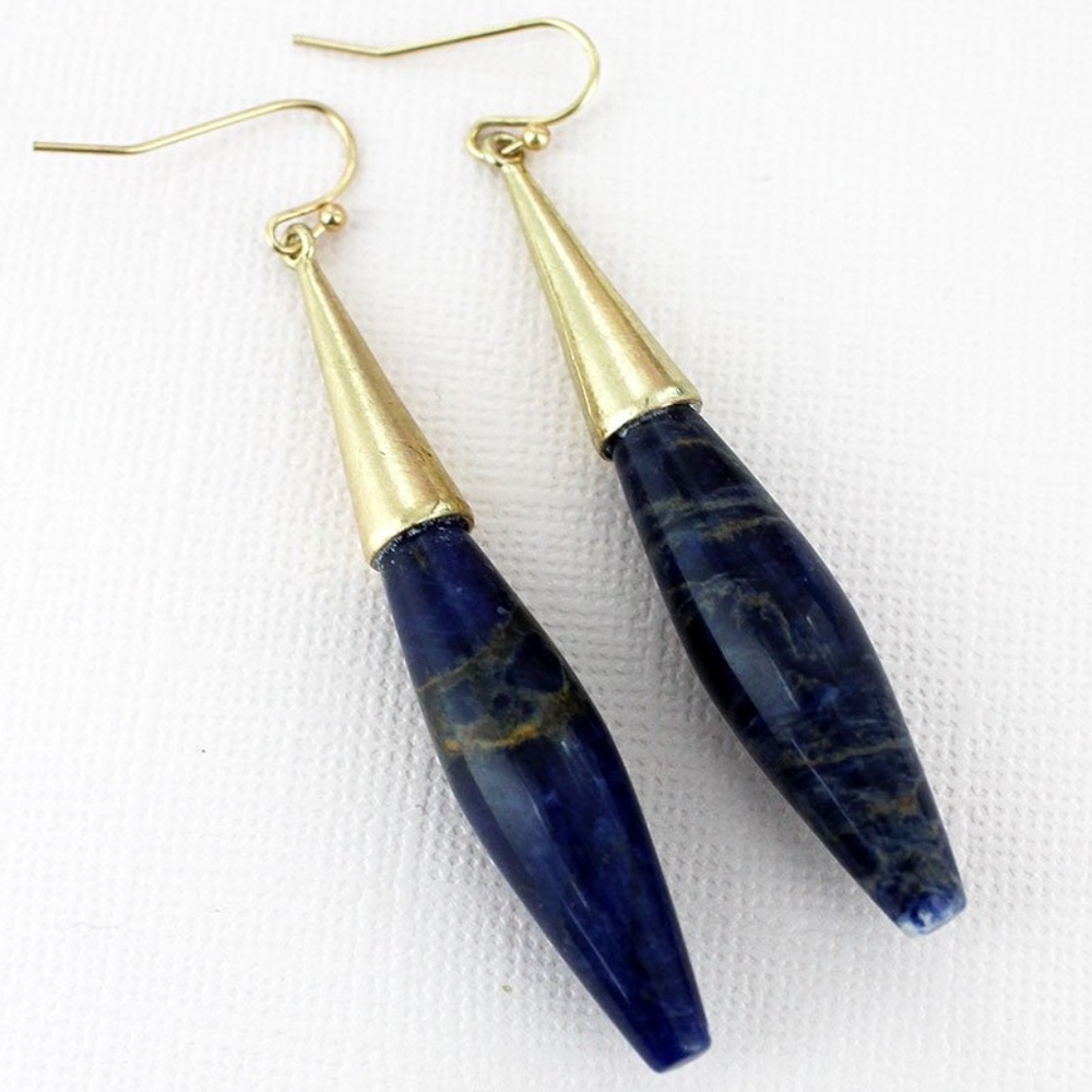 2 /$10- GOLDTONE SODALITE TEARDROP EARRINGS
